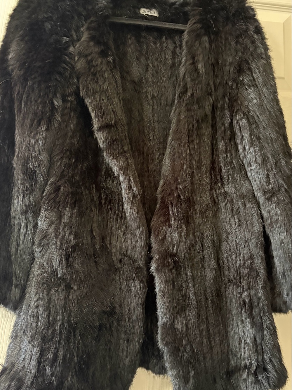 Classic Black Rabbit Fur Jacket - Women’s Plush Coat - Picture 5 of 7